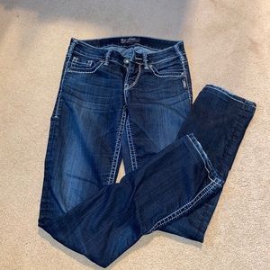 mid rise straight leg silver jeans